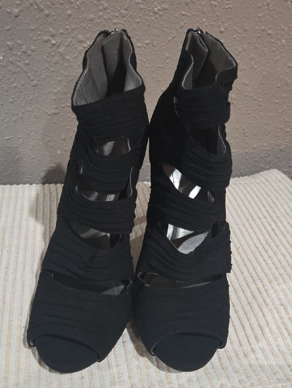 BCBGeneration Black Strappy Open-Toe High Heel Sandals